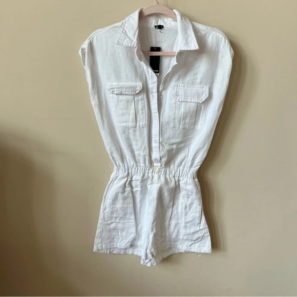 New! MONROW Cotton Twill Pocket Romper White nwt 13287 - Picture 7 of 12